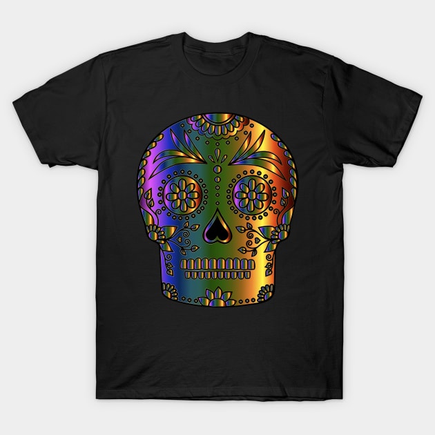 Sugar Skull Chromatic Day of the Dead Dia de los Muertos T-Shirt by MOP tees